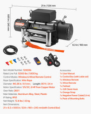 Electric Winch, 5400 kg Load Capacity, 12V DC Truck Winch with 9.1 mm x 24 m Steel Rope, Wireless & Wired V952-GSSDDJP120003DUL4001V9