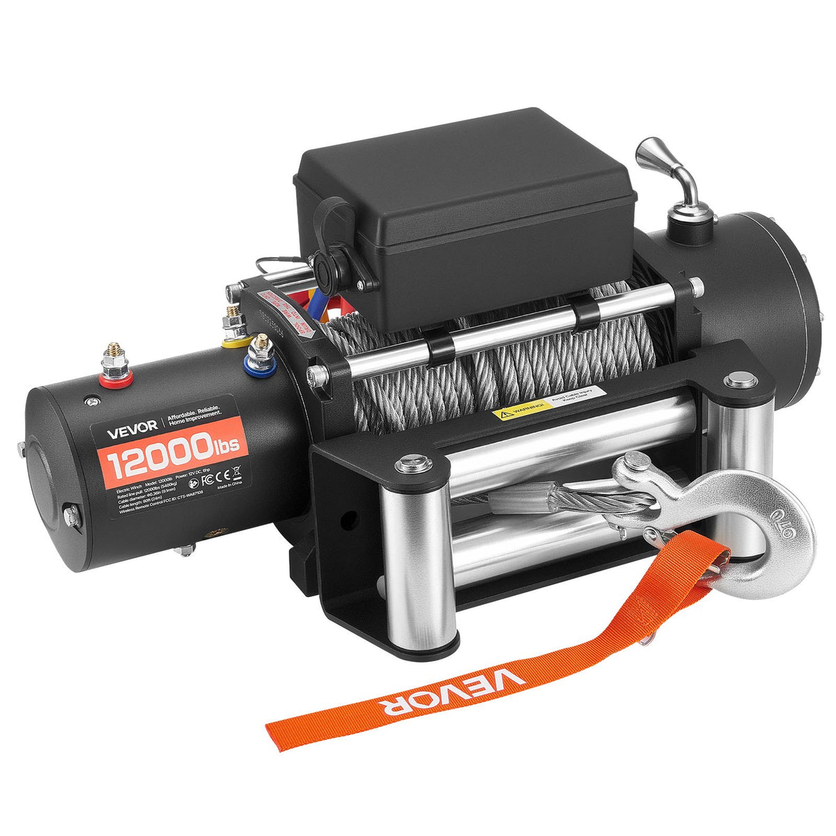 Electric Winch, 5400 kg Load Capacity, 12V DC Truck Winch with 9.1 mm x 24 m Steel Rope, Wireless & Wired V952-GSSDDJP120003DUL4001V9