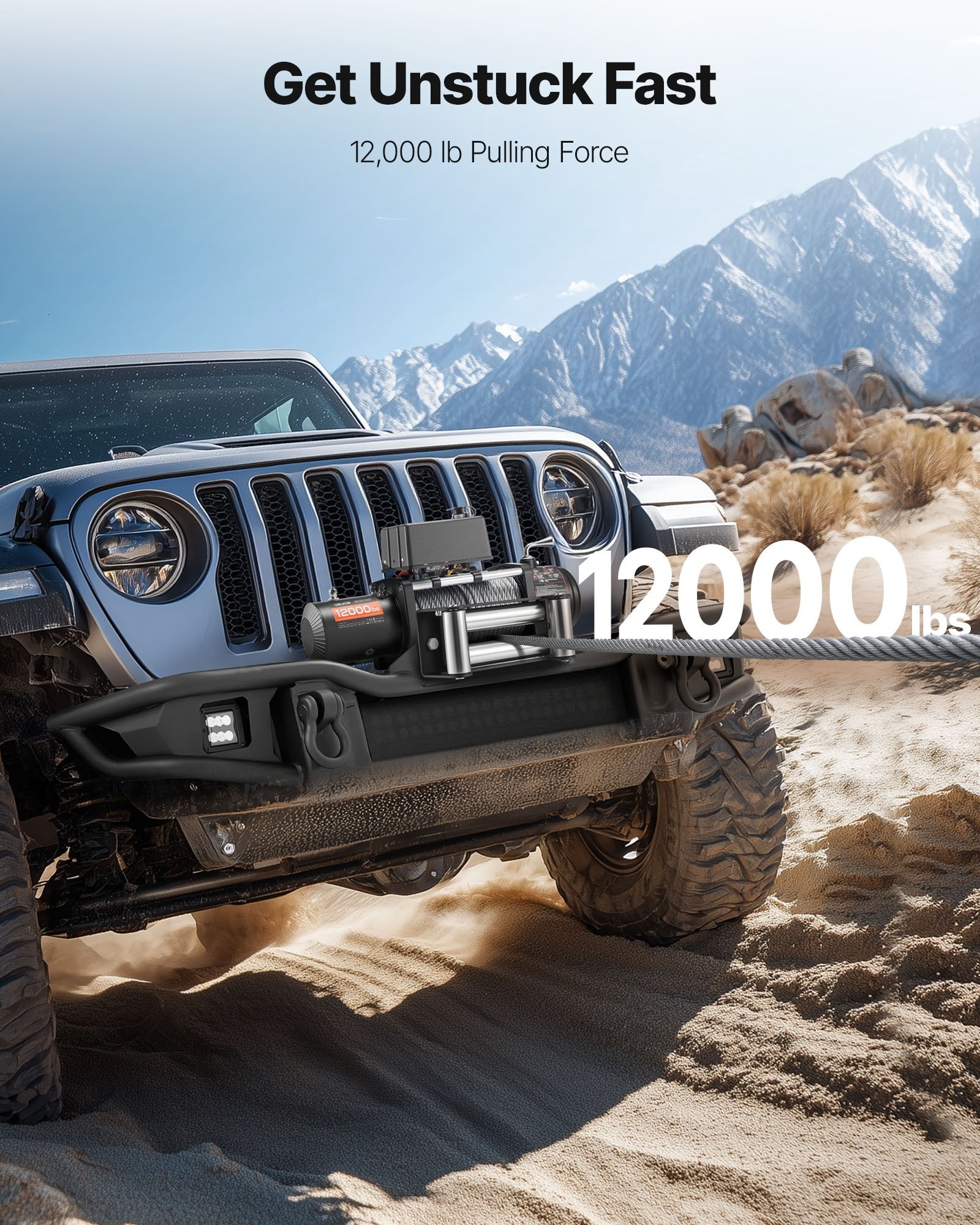 Electric Winch, 5400 kg Load Capacity, 12V DC Truck Winch with 9.1 mm x 26 m Steel Rope, Wireless & Wired V952-GSSDDJP12000FOZ31001V9