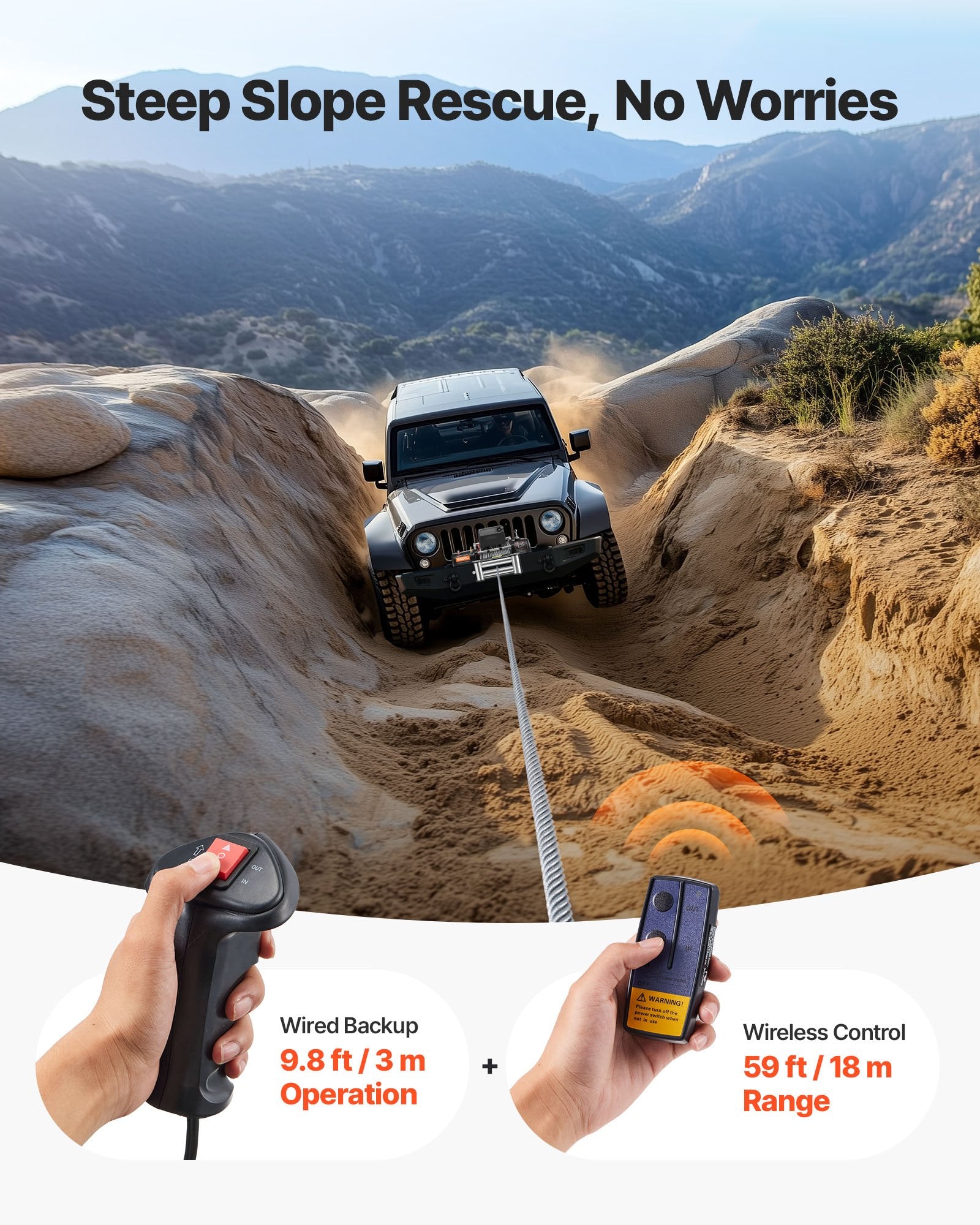 Electric Winch, 5400 kg Load Capacity, 12V DC Truck Winch with 9.1 mm x 26 m Steel Rope, Wireless & Wired V952-GSSDDJP12000FOZ31001V9