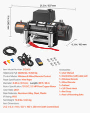 Electric Winch, 5400 kg Load Capacity, 12V DC Truck Winch with 9.1 mm x 26 m Steel Rope, Wireless & Wired V952-GSSDDJP12000FOZ31001V9
