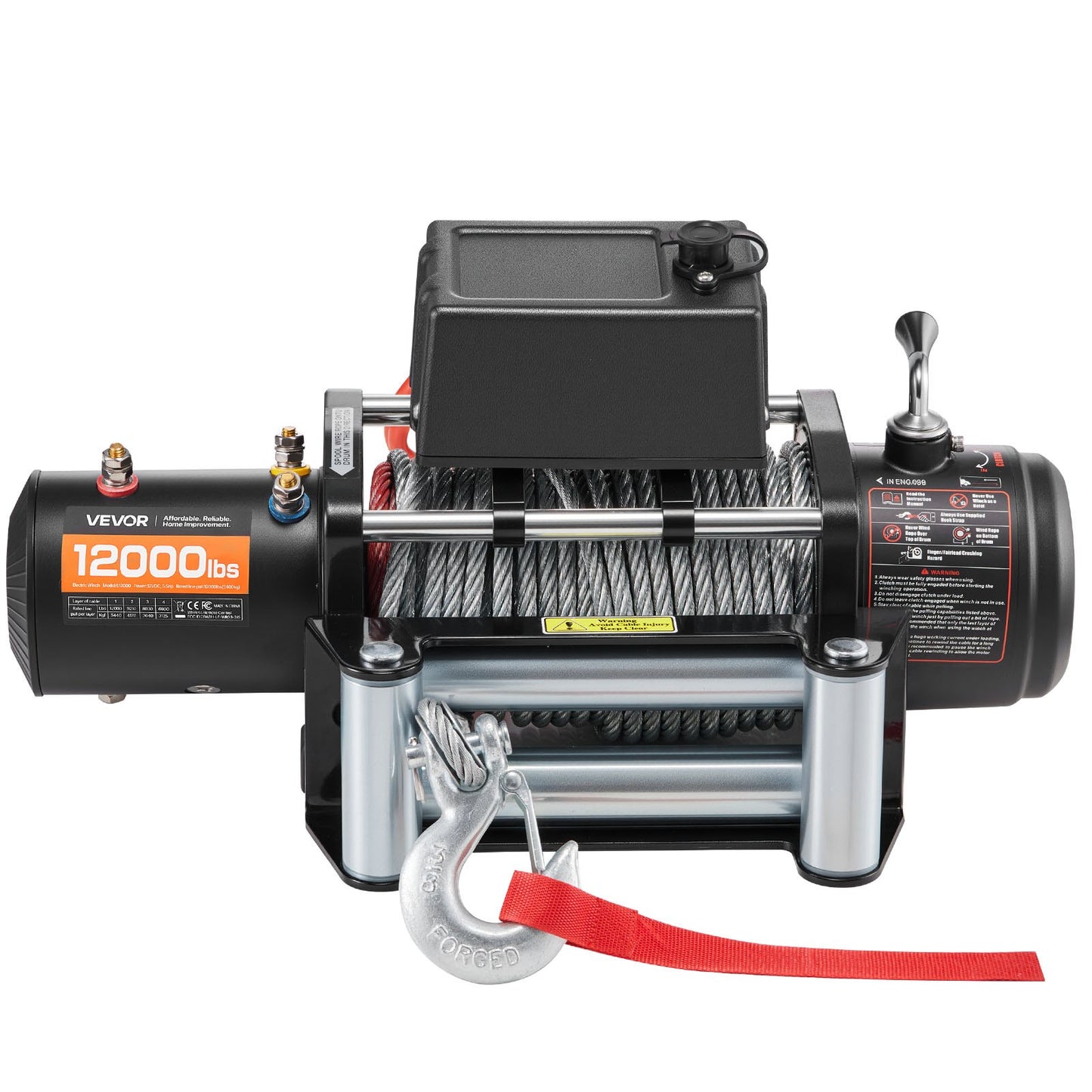Electric Winch, 5400 kg Load Capacity, 12V DC Truck Winch with 9.1 mm x 26 m Steel Rope, Wireless & Wired V952-GSSDDJP12000FOZ31001V9