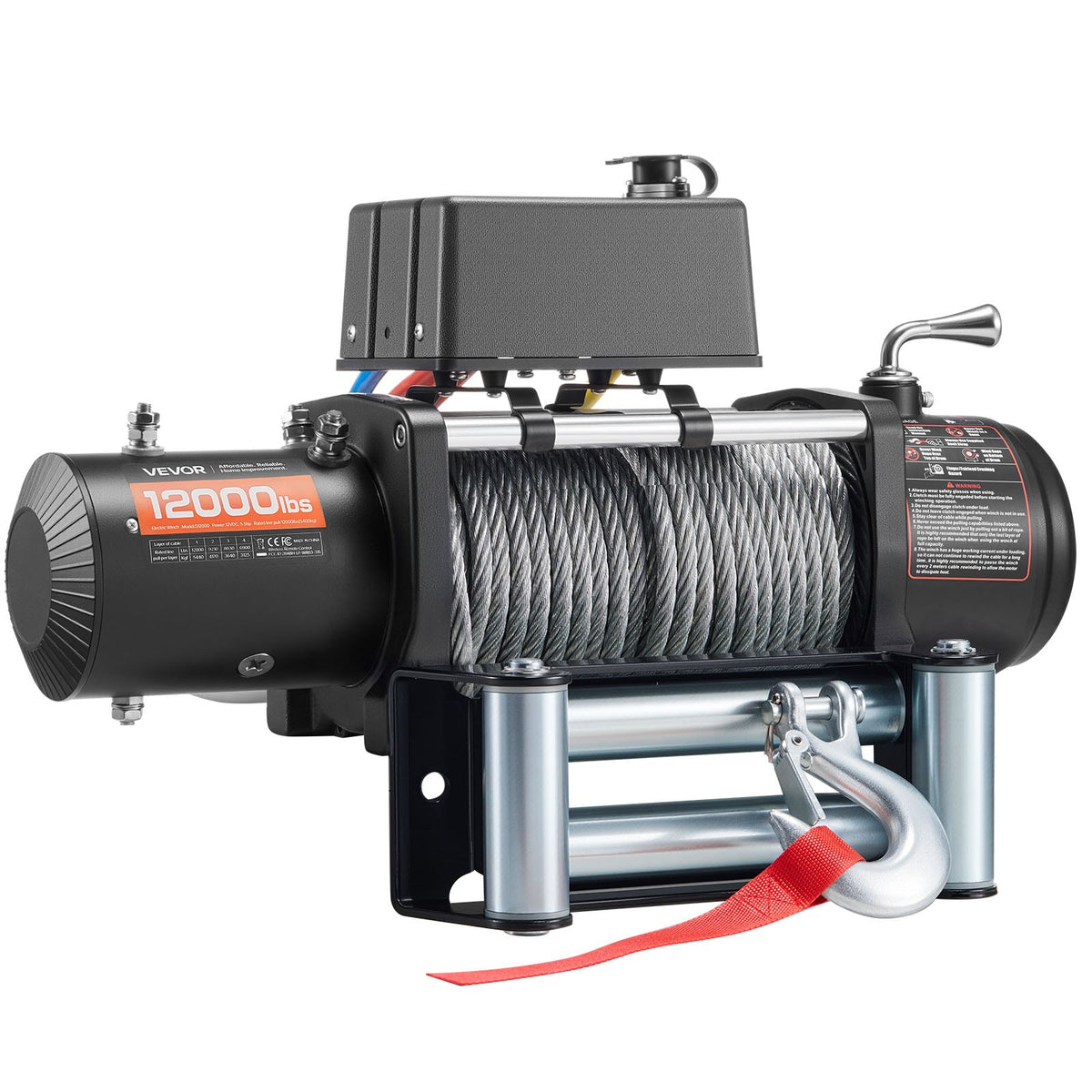 Electric Winch, 5400 kg Load Capacity, 12V DC Truck Winch with 9.1 mm x 26 m Steel Rope, Wireless & Wired V952-GSSDDJP12000FOZ31001V9