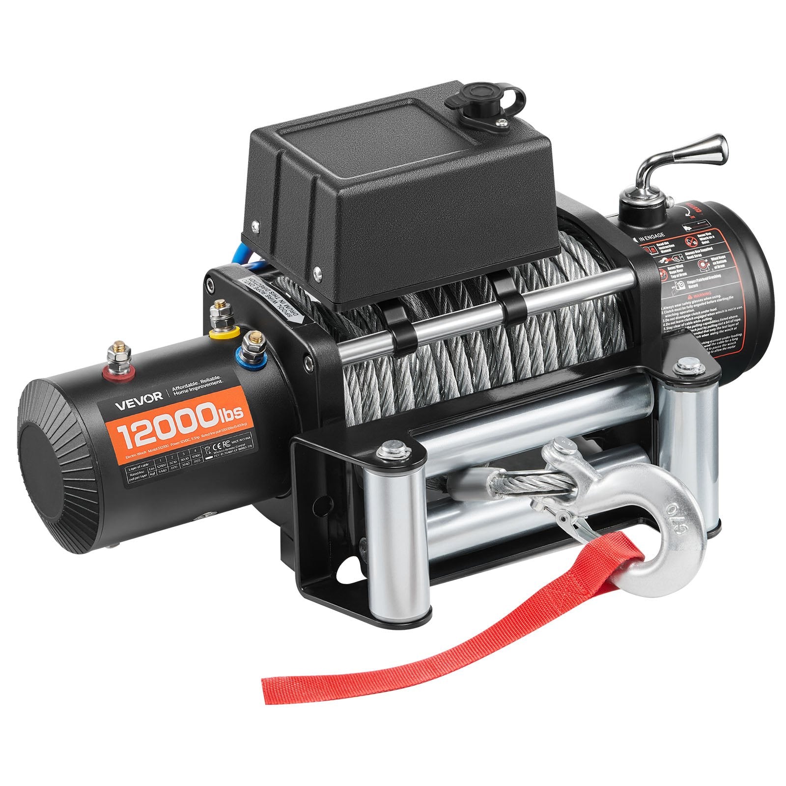 Electric Winch, 5400 kg Load Capacity, 12V DC Truck Winch with 9.1 mm x 26 m Steel Rope, Wireless & Wired V952-GSSDDJP12000FOZ31001V9