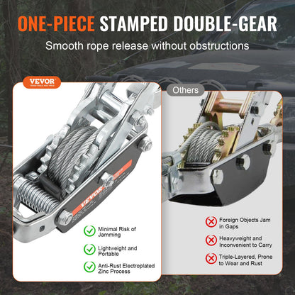 Come Along Winch, 5 Ton Max Pulling Capacity, 3.5 m Steel Cable, 3 Hooks, Heavy Duty Ratchet Power Puller V952-GSSJXQ5T13YC77Z63V0
