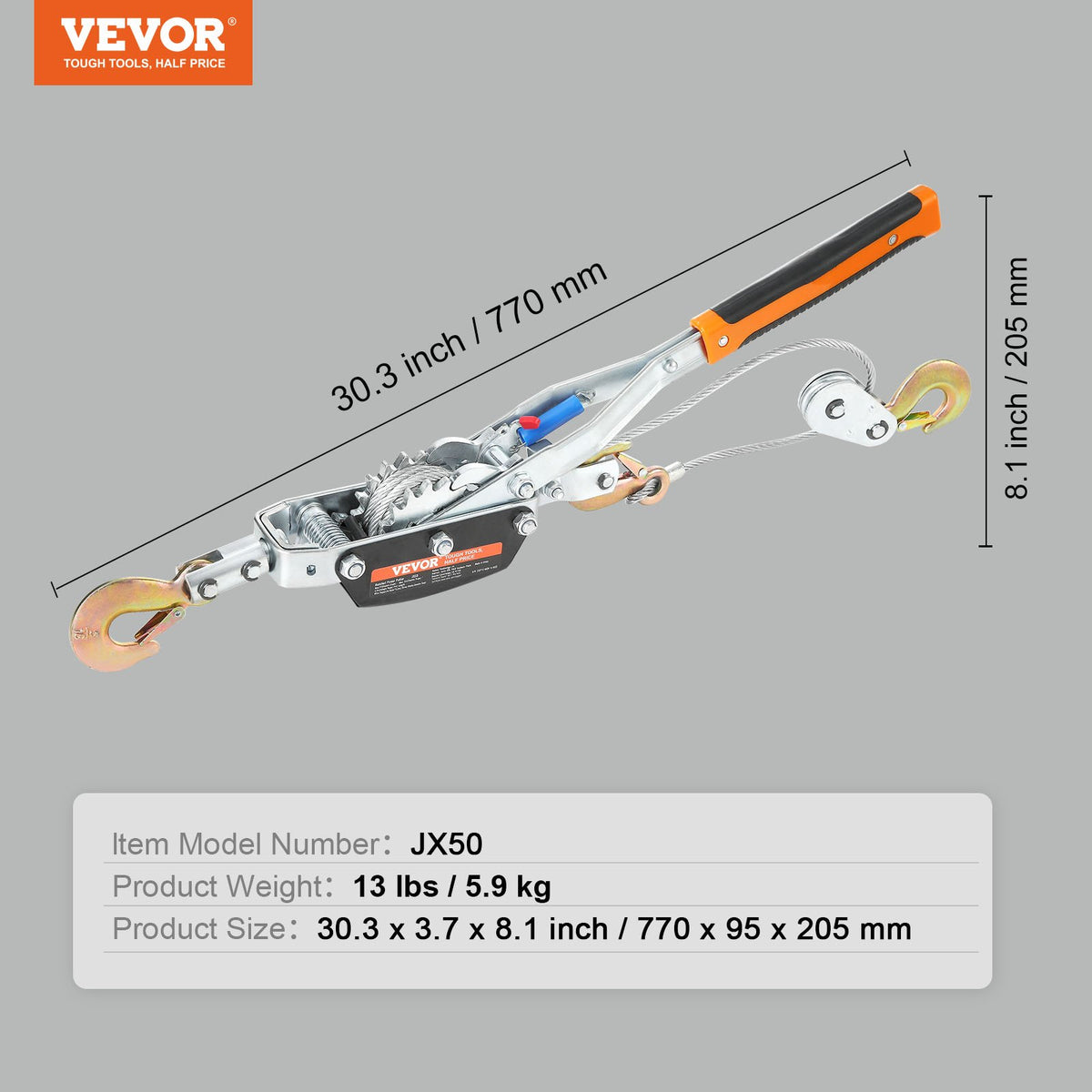 Come Along Winch, 5 Ton Max Pulling Capacity, 3.5 m Steel Cable, 3 Hooks, Heavy Duty Ratchet Power Puller V952-GSSJXQ5T13YC77Z63V0