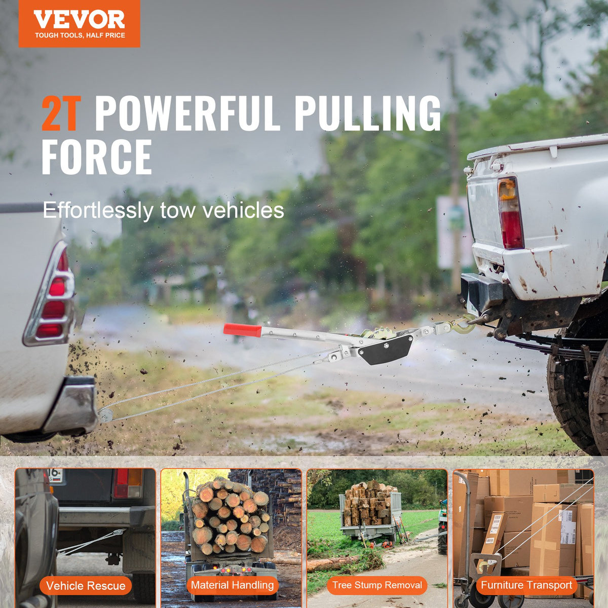 Power Puller Come Along Winch 2 Ton 4409 lbs Heavy Duty Pull Hoist 2 Hooks V952-GSSKJXQGSS2TN513MV0