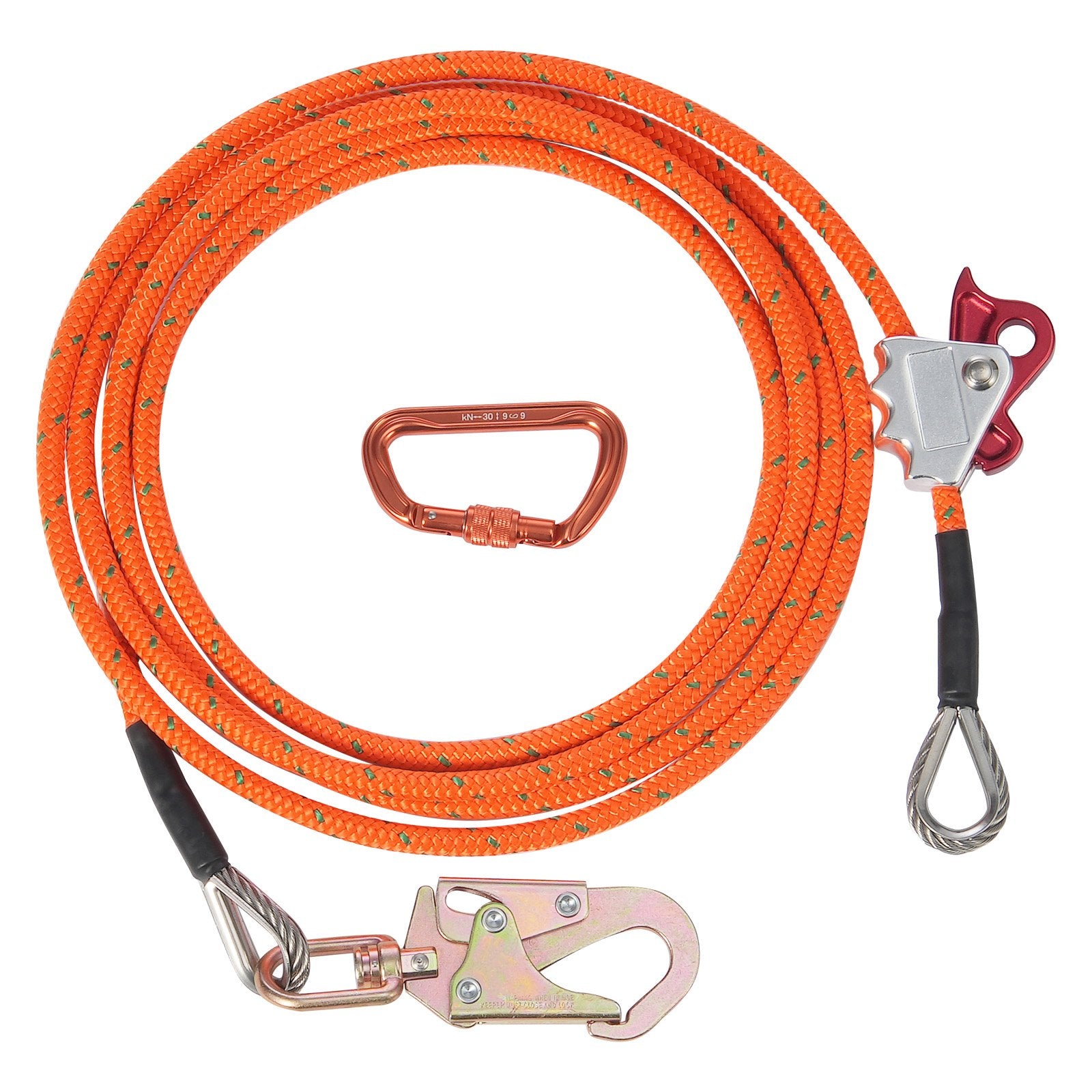 12.7mm Steel Core Flipline, 16ft(4.8m)Arborist Flipline for Tree Climbing with Alloy Steel Snap Hook & V952-GSSTJJSGSS16HY1WRV0