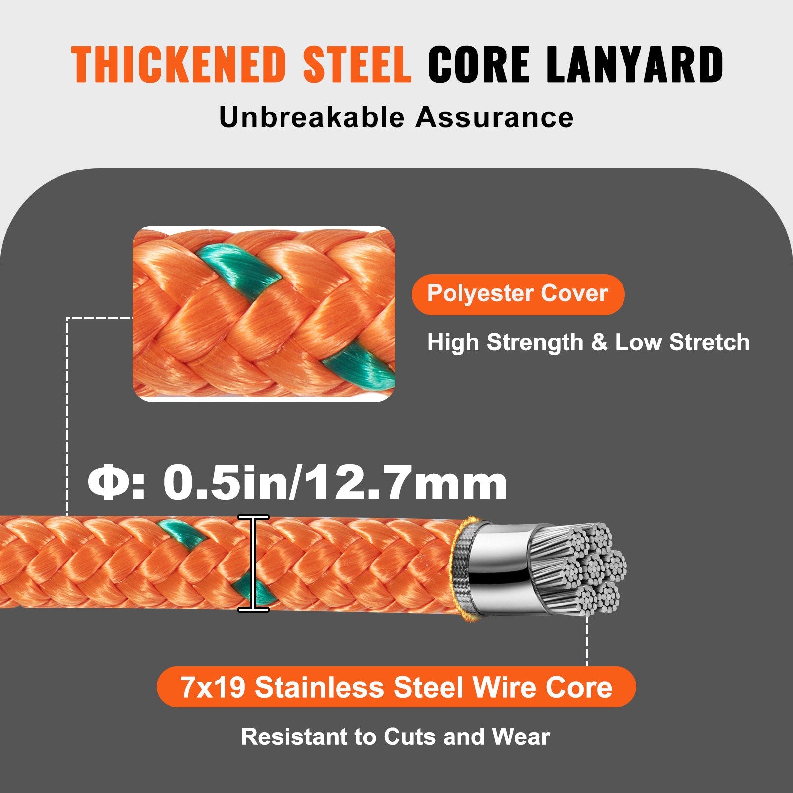 12.7mm Steel Core Flipline, 16ft(4.8m)Arborist Flipline for Tree Climbing with Alloy Steel Snap Hook & V952-GSSTJJSGSS16HY1WRV0