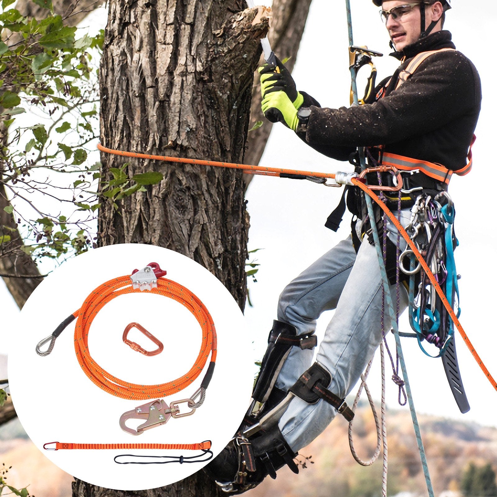 12.7mm Steel Core Flipline, 16ft(4.8m)Arborist Flipline for Tree Climbing with Alloy Steel Snap Hook & V952-GSSTJJSGSS16HY1WRV0