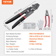Crimping Tool, Up To 2.2mm Wire Rope Crimping Tool, Crimping Loop Sleeve Kit with a Cable Cutter and 160pcs V952-GSSYJQGSS16409CTZV0