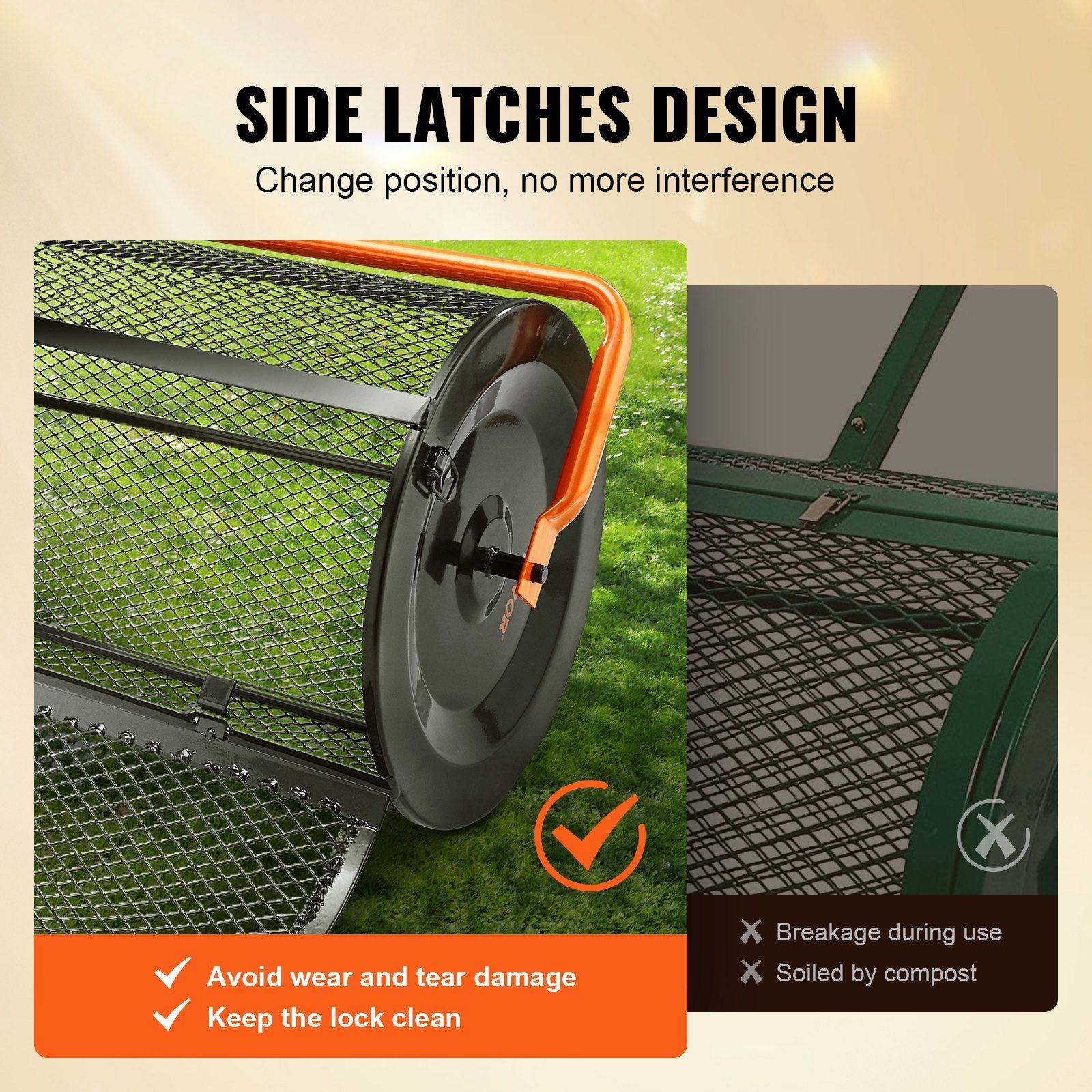 Compost Spreader, 24.4-25.6" Height Adjustable Handle, 24" Wide, Lawn and Garden Peat Moss Roller with Side V952-GTSBJH224INCH29UKV0