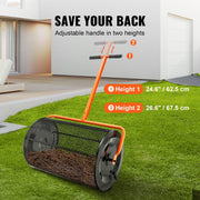 Compost Spreader, 24.4-25.6" Height Adjustable Handle, 24" Wide, Lawn and Garden Peat Moss Roller with Side V952-GTSBJH224INCH29UKV0