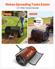 Compost Spreader, 91 cm Wide Peat Moss Spreader with Push/Tow Handle, 4 Heights Adjustable, Powder-Coated V952-GTSBJHSFMTCGFONO4001V0