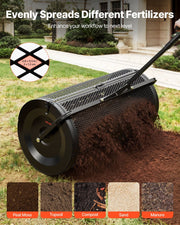 Compost Spreader, 91 cm Wide Peat Moss Spreader with Push/Tow Handle, 4 Heights Adjustable, Powder-Coated V952-GTSBJHSFMTCGFONO4001V0
