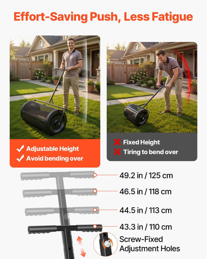 Compost Spreader, 91 cm Wide Peat Moss Spreader with Push/Tow Handle, 4 Heights Adjustable, Powder-Coated V952-GTSBJHSFMTCGFONO4001V0