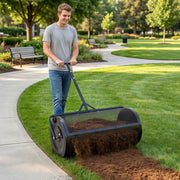 Compost Spreader, 91 cm Wide Peat Moss Spreader with Push/Tow Handle, 4 Heights Adjustable, Powder-Coated V952-GTSBJHSFMTCGFONO4001V0
