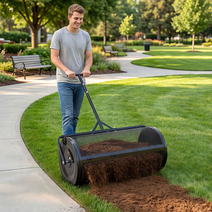 Compost Spreader, 91 cm Wide Peat Moss Spreader with Push/Tow Handle, 4 Heights Adjustable, Powder-Coated V952-GTSBJHSFMTCGFONO4001V0