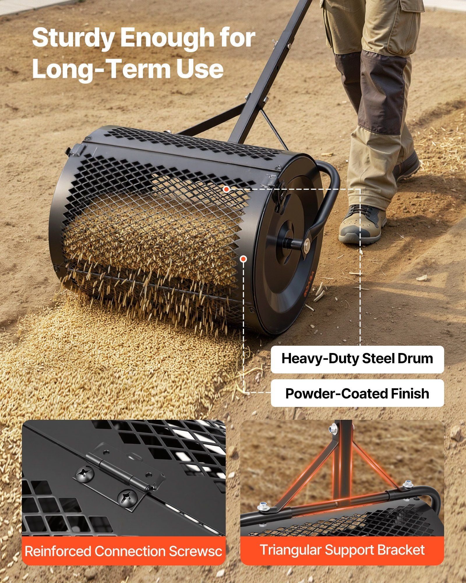 Compost Spreader, 42 cm Wide Peat Moss Spreader with T Shaped Handle, 3 Heights Adjustable, Powder-Coated V952-GTSBJHSFMTCGW6C4X001V0