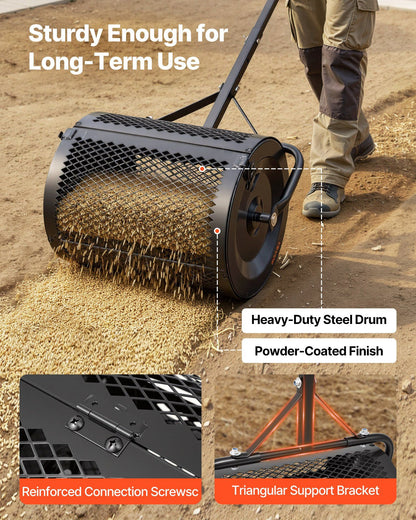 Compost Spreader, 42 cm Wide Peat Moss Spreader with T Shaped Handle, 3 Heights Adjustable, Powder-Coated V952-GTSBJHSFMTCGW6C4X001V0