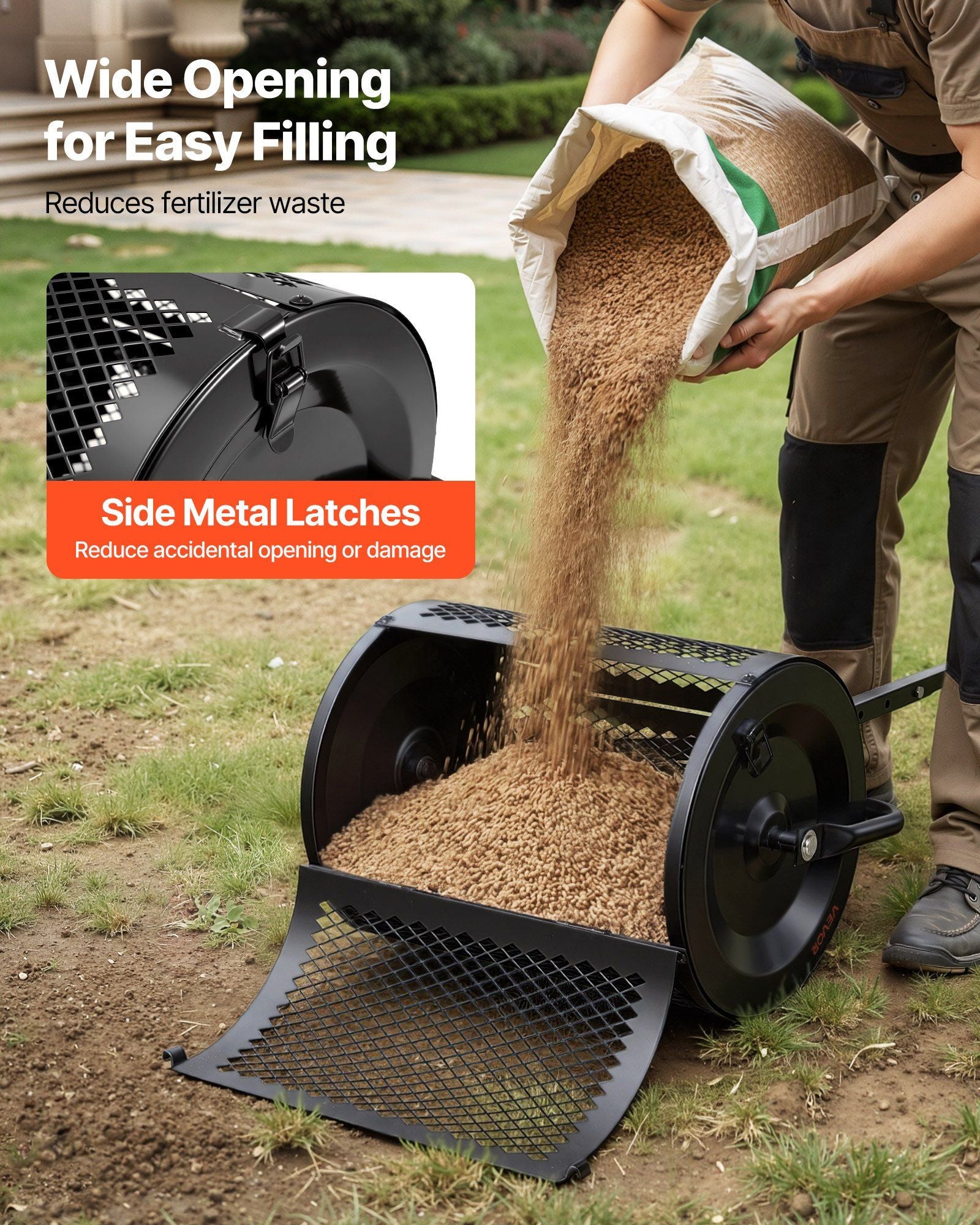 Compost Spreader, 42 cm Wide Peat Moss Spreader with T Shaped Handle, 3 Heights Adjustable, Powder-Coated V952-GTSBJHSFMTCGW6C4X001V0