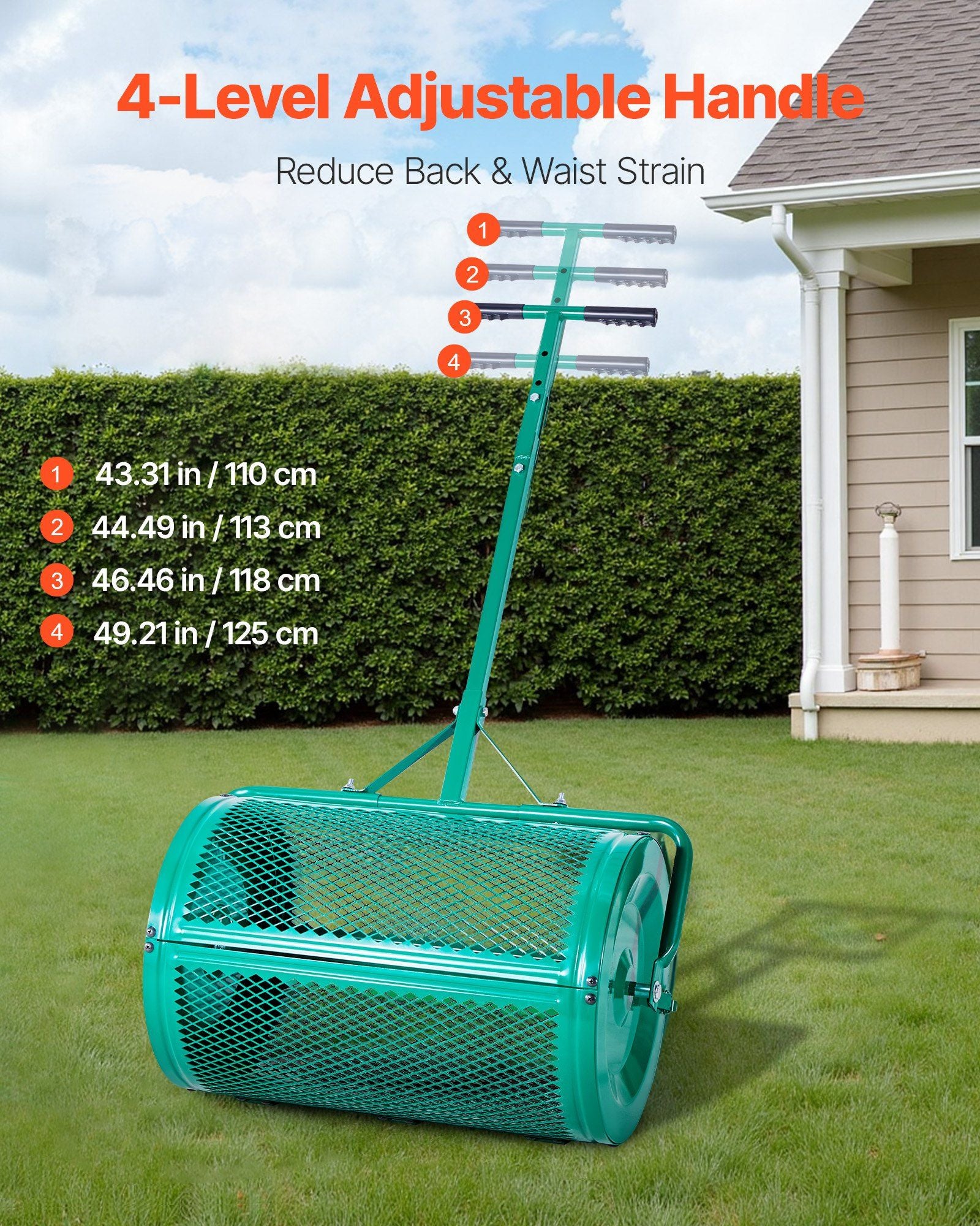 Compost Spreader, 24 in Wide Peat Moss Spreader with Push/Tow Handle, 4 Heights Adjustable, Powder-Coated V952-GTSBJLSFMTCGHA1PR001V0