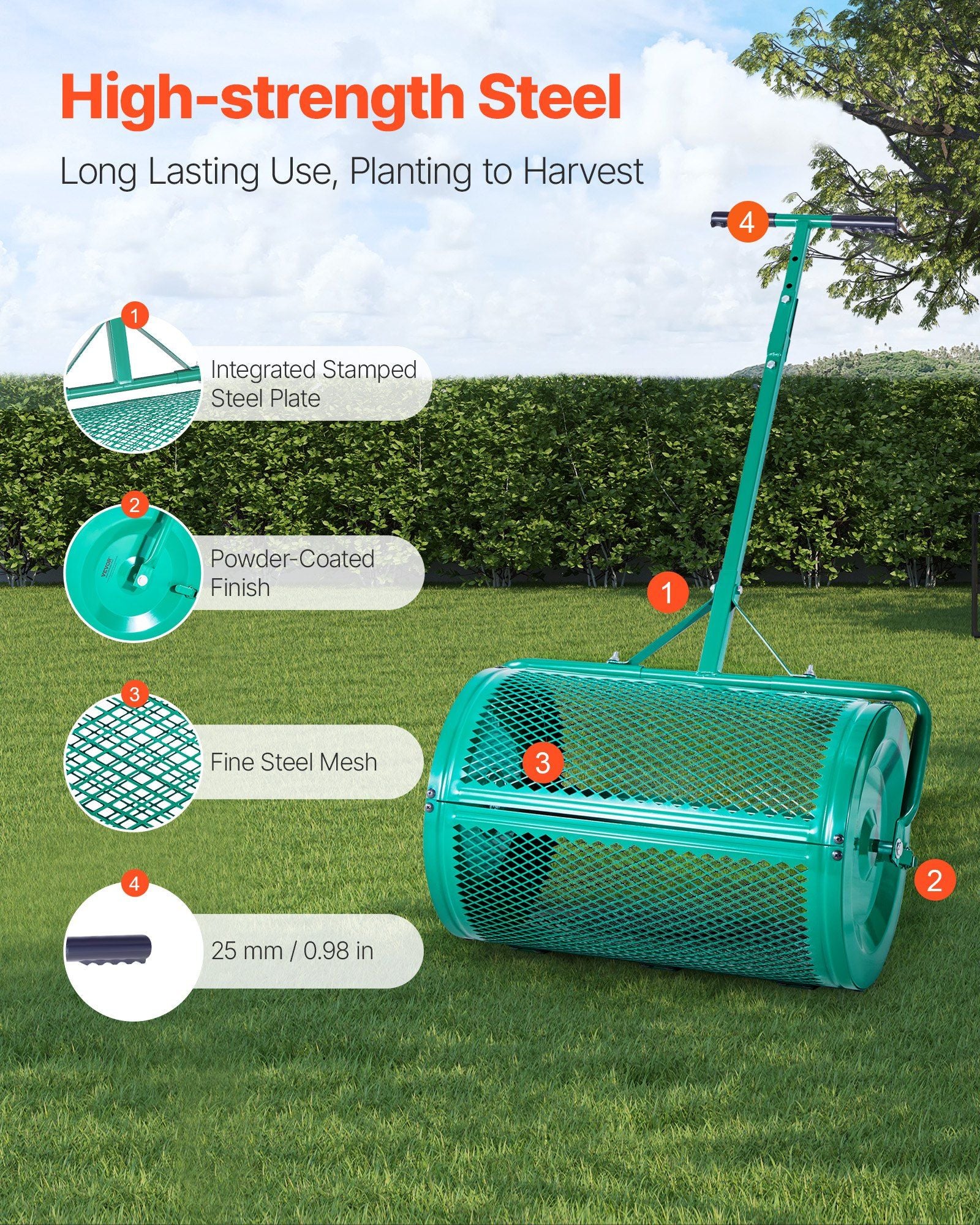 Compost Spreader, 24 in Wide Peat Moss Spreader with Push/Tow Handle, 4 Heights Adjustable, Powder-Coated V952-GTSBJLSFMTCGHA1PR001V0