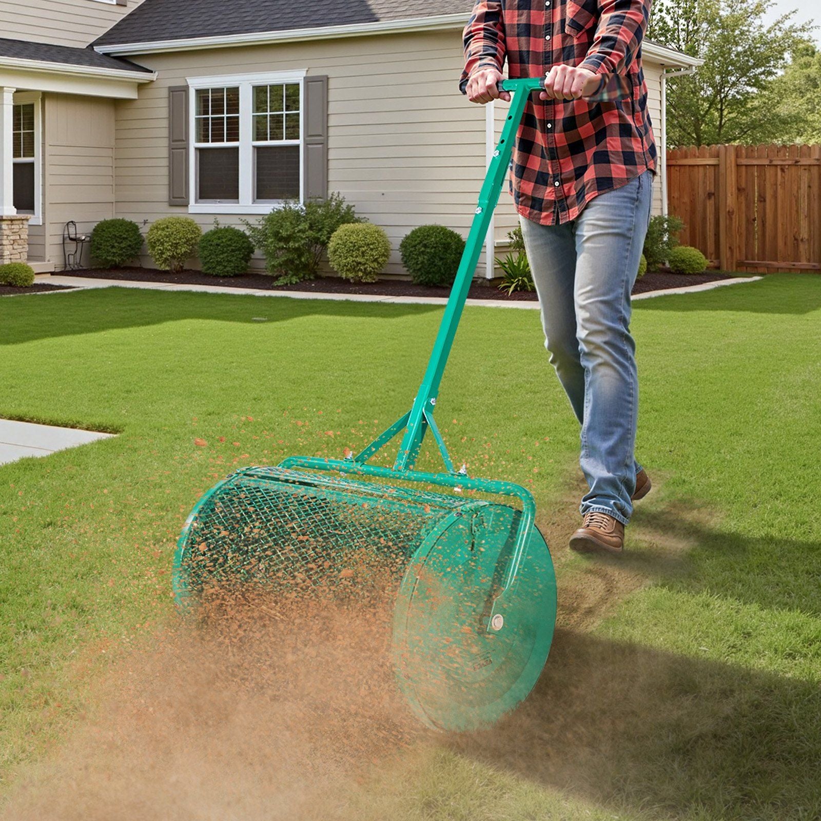 Compost Spreader, 24 in Wide Peat Moss Spreader with Push/Tow Handle, 4 Heights Adjustable, Powder-Coated V952-GTSBJLSFMTCGHA1PR001V0