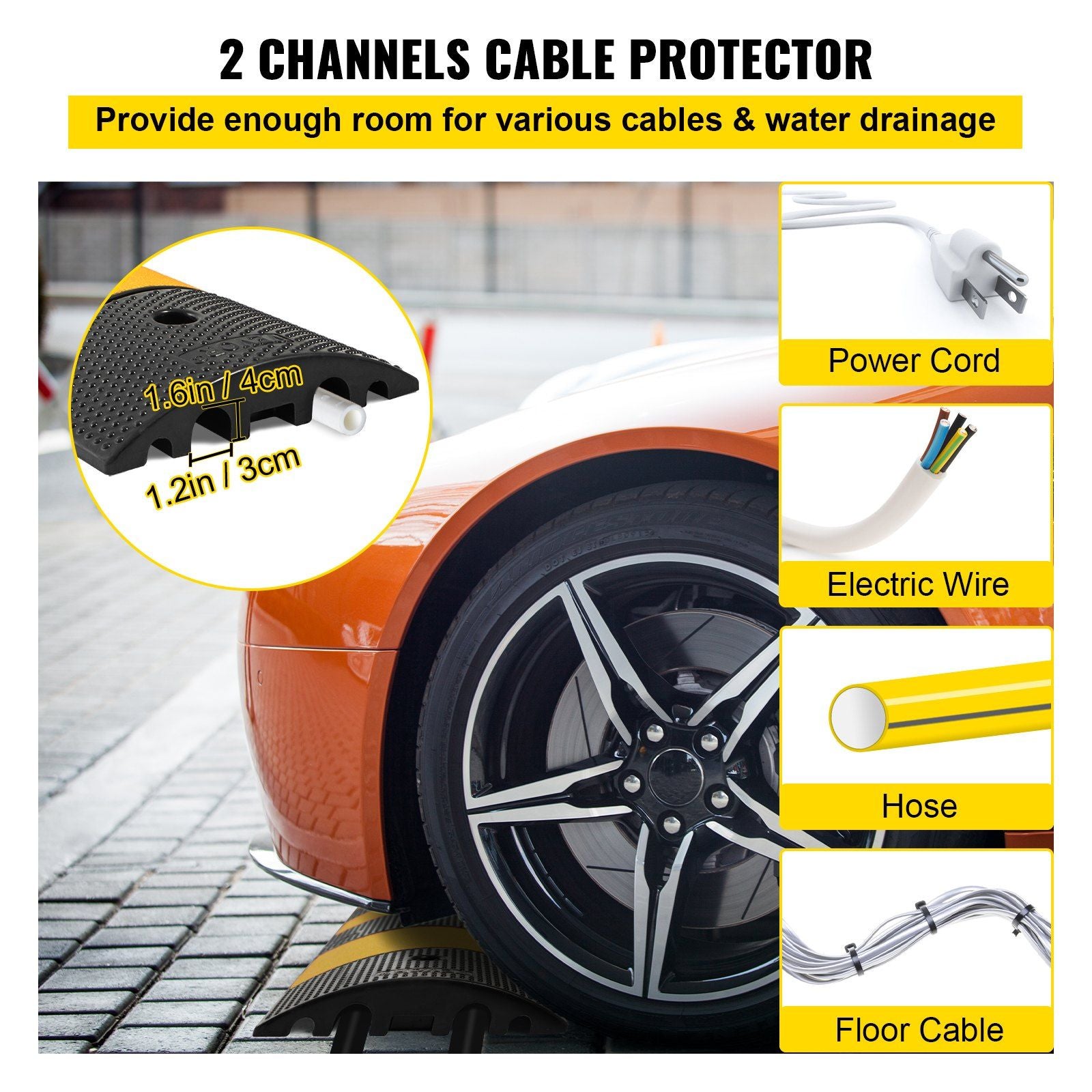2pcs 6 Feet Rubber Driveway Modular Heavy Duty Speed 185 x 31 x 5.5 cm Cable Protector Ramp for Garage Gravel V952-GXB2G6FTZHHXJJSD1V0