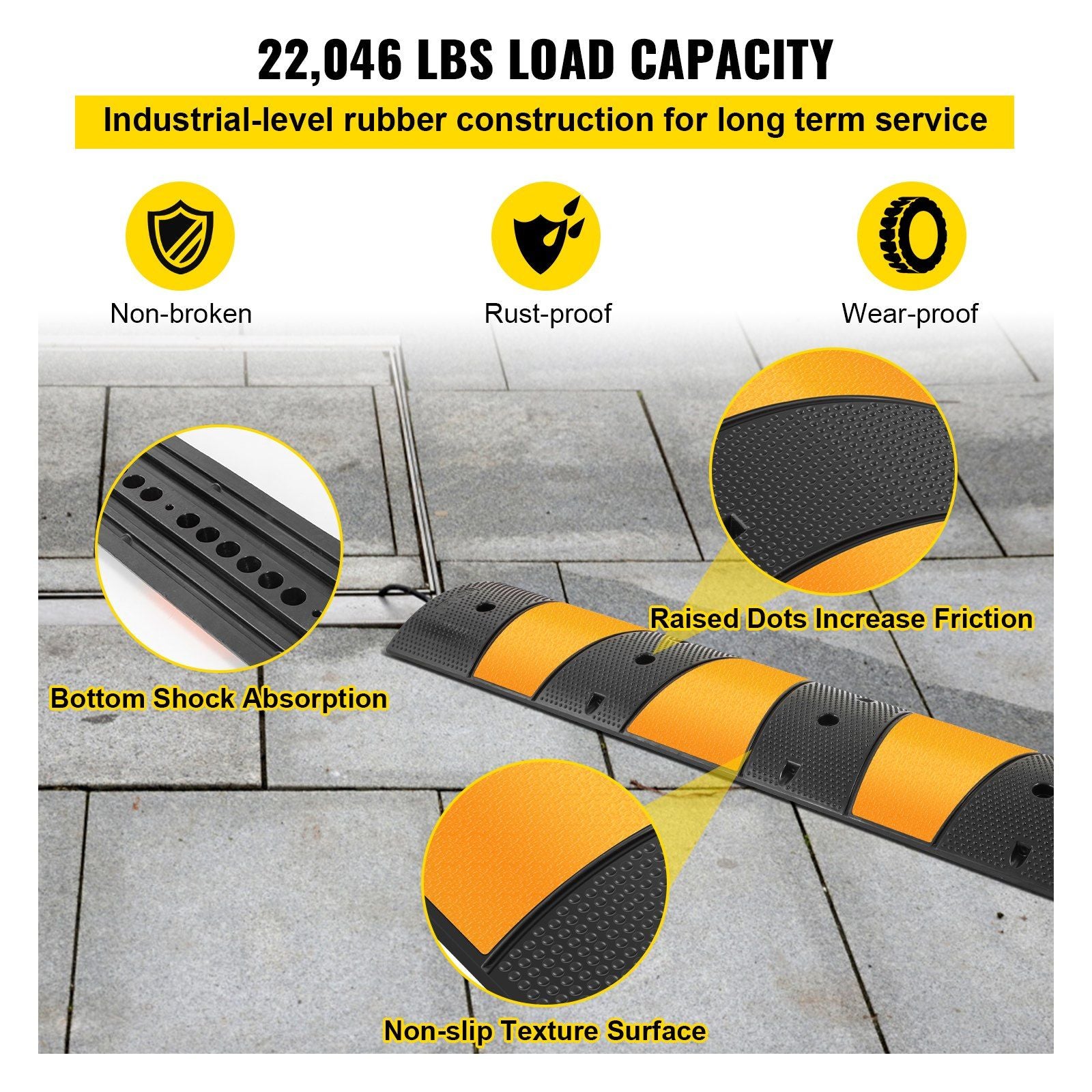 2pcs 6 Feet Rubber Driveway Modular Heavy Duty Speed 185 x 31 x 5.5 cm Cable Protector Ramp for Garage Gravel V952-GXB2G6FTZHHXJJSD1V0