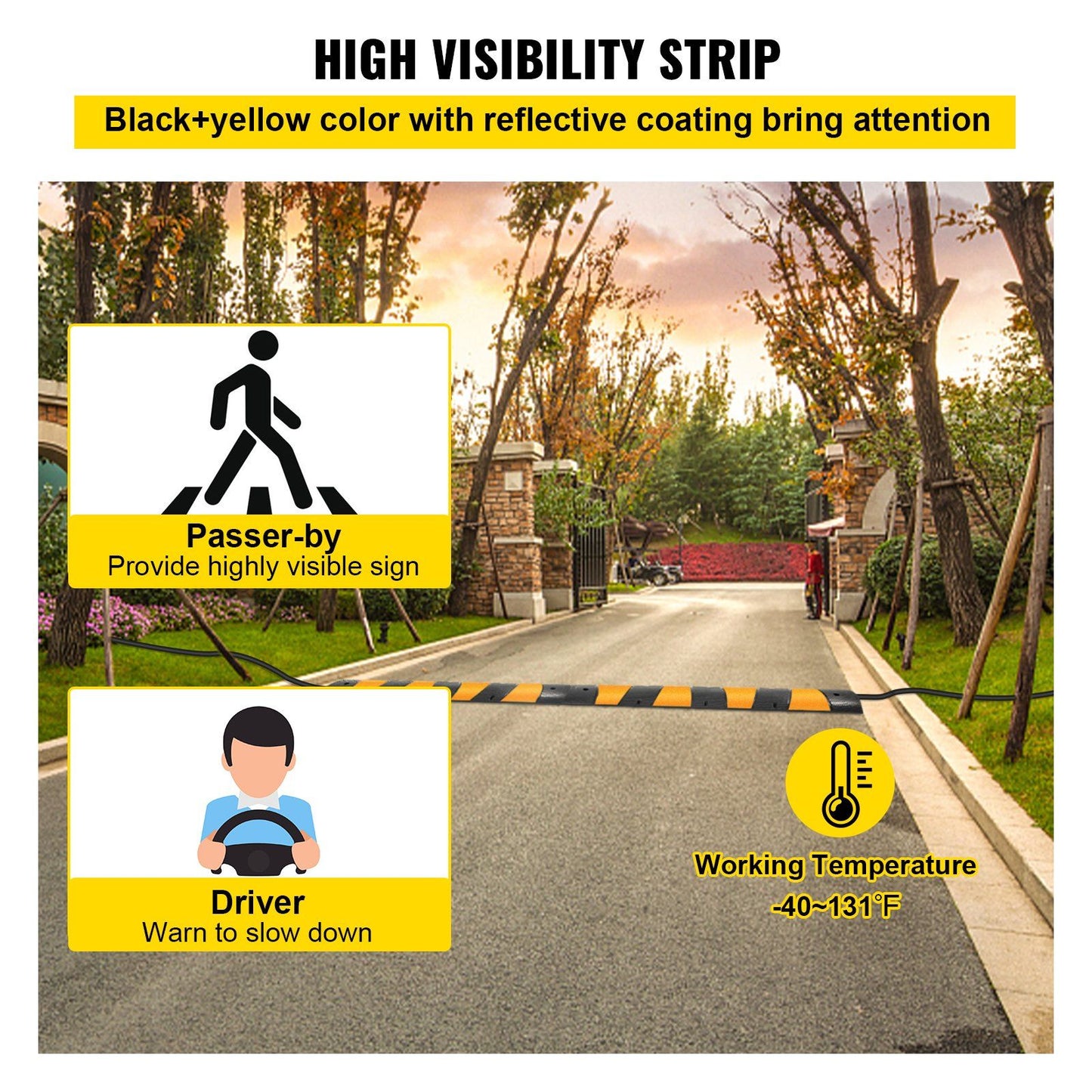 2pcs 6 Feet Rubber Driveway Modular Heavy Duty Speed 185 x 31 x 5.5 cm Cable Protector Ramp for Garage Gravel V952-GXB2G6FTZHHXJJSD1V0