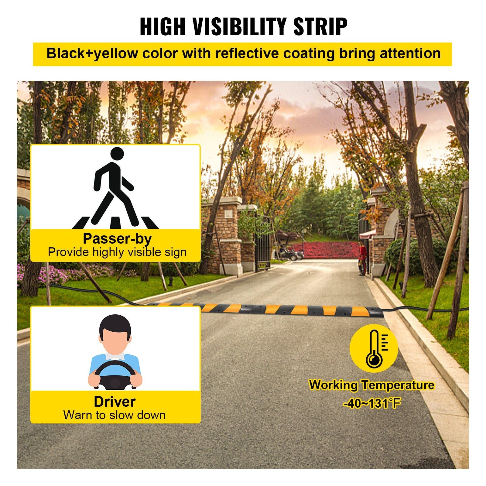 2pcs 6 Feet Rubber Driveway Modular Heavy Duty Speed 185 x 31 x 5.5 cm Cable Protector Ramp for Garage Gravel V952-GXB2G6FTZHHXJJSD1V0