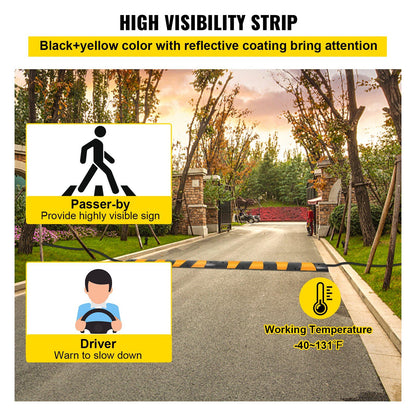 2pcs 6 Feet Rubber Driveway Modular Heavy Duty Speed 185 x 31 x 5.5 cm Cable Protector Ramp for Garage Gravel V952-GXB2G6FTZHHXJJSD1V0