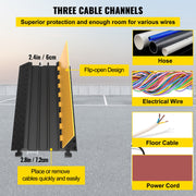 Rubber Cable Guard, 3-Channel, 2 x 2.3 in - Durable Cord Protection Ramp for Driveways, 6600 lbs Capacity V952-GXB900X580X75-3PCV0