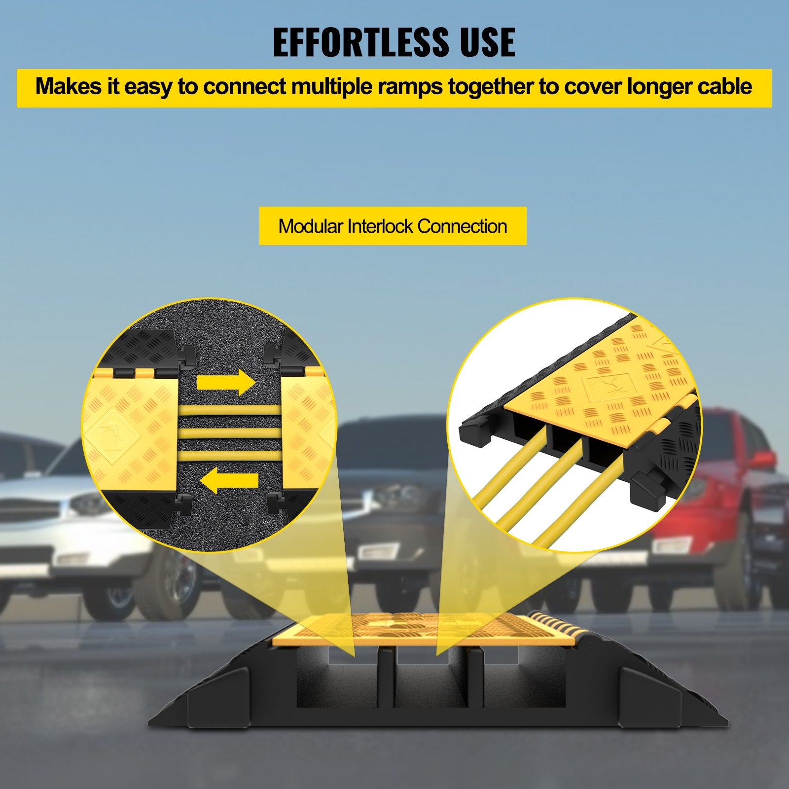 Rubber Cable Guard, 3-Channel, 2 x 2.3 in - Durable Cord Protection Ramp for Driveways, 6600 lbs Capacity V952-GXB900X580X75-3PCV0
