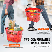 Shopping Baskets, 6PCS, 39L Shopping Carts with Handles, Plastic Rolling Shopping Basket with Wheels, Large V952-GXLGSGWLGXLG01IDOV0