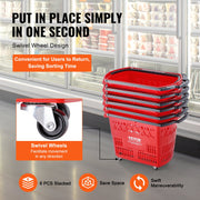 Shopping Baskets, 6PCS, 39L Shopping Carts with Handles, Plastic Rolling Shopping Basket with Wheels, Large V952-GXLGSGWLGXLG01IDOV0