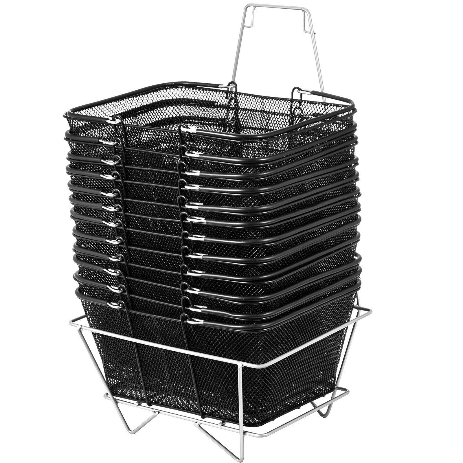 Shopping Baskets with Handles, 12PCS, Black Metal Shopping Basket, Portable Wire Shopping Basket, Black Wire V952-GXSBSJSGWLGXVOLJBV0