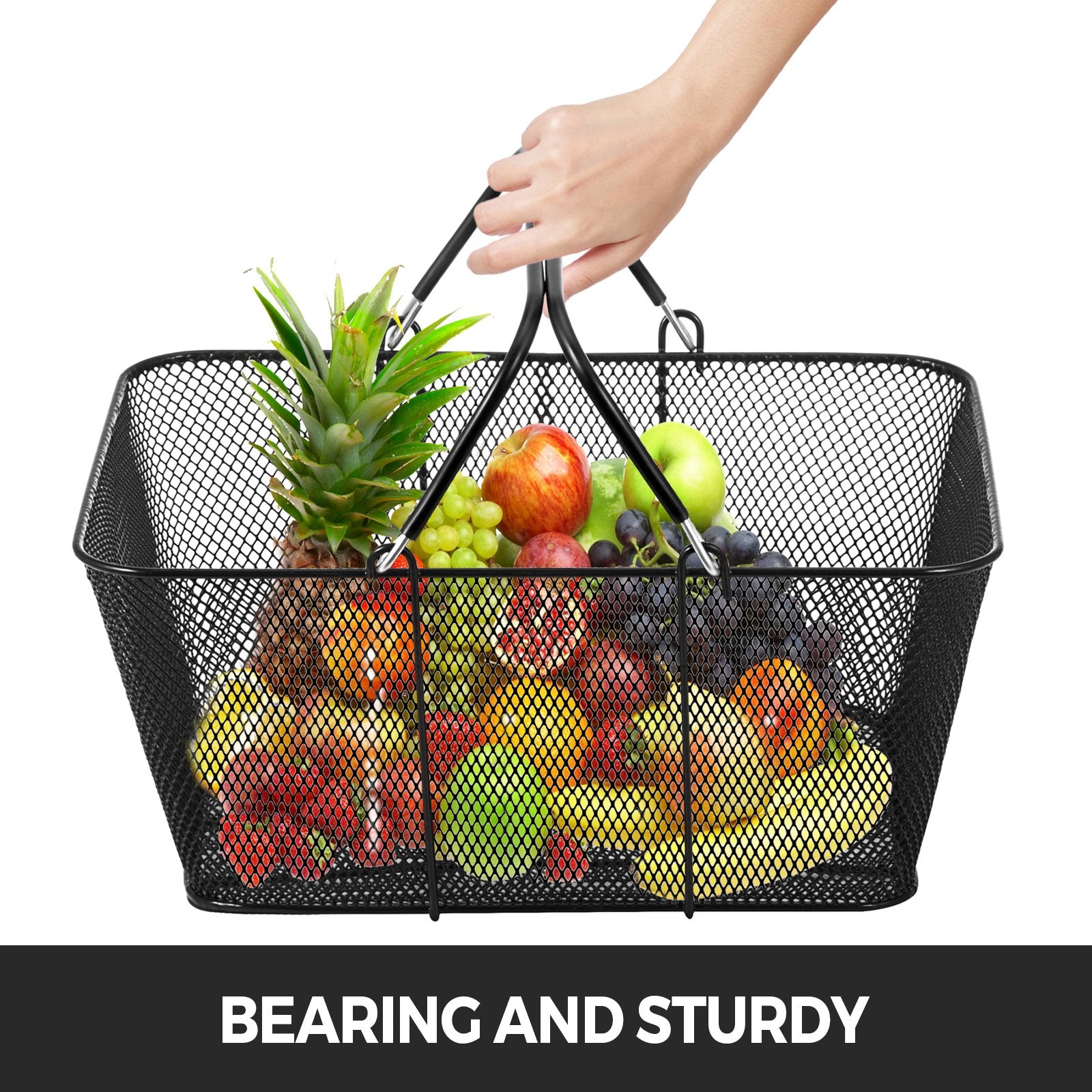 Shopping Baskets with Handles, 12PCS, Black Metal Shopping Basket, Portable Wire Shopping Basket, Black Wire V952-GXSBSJSGWLGXVOLJBV0