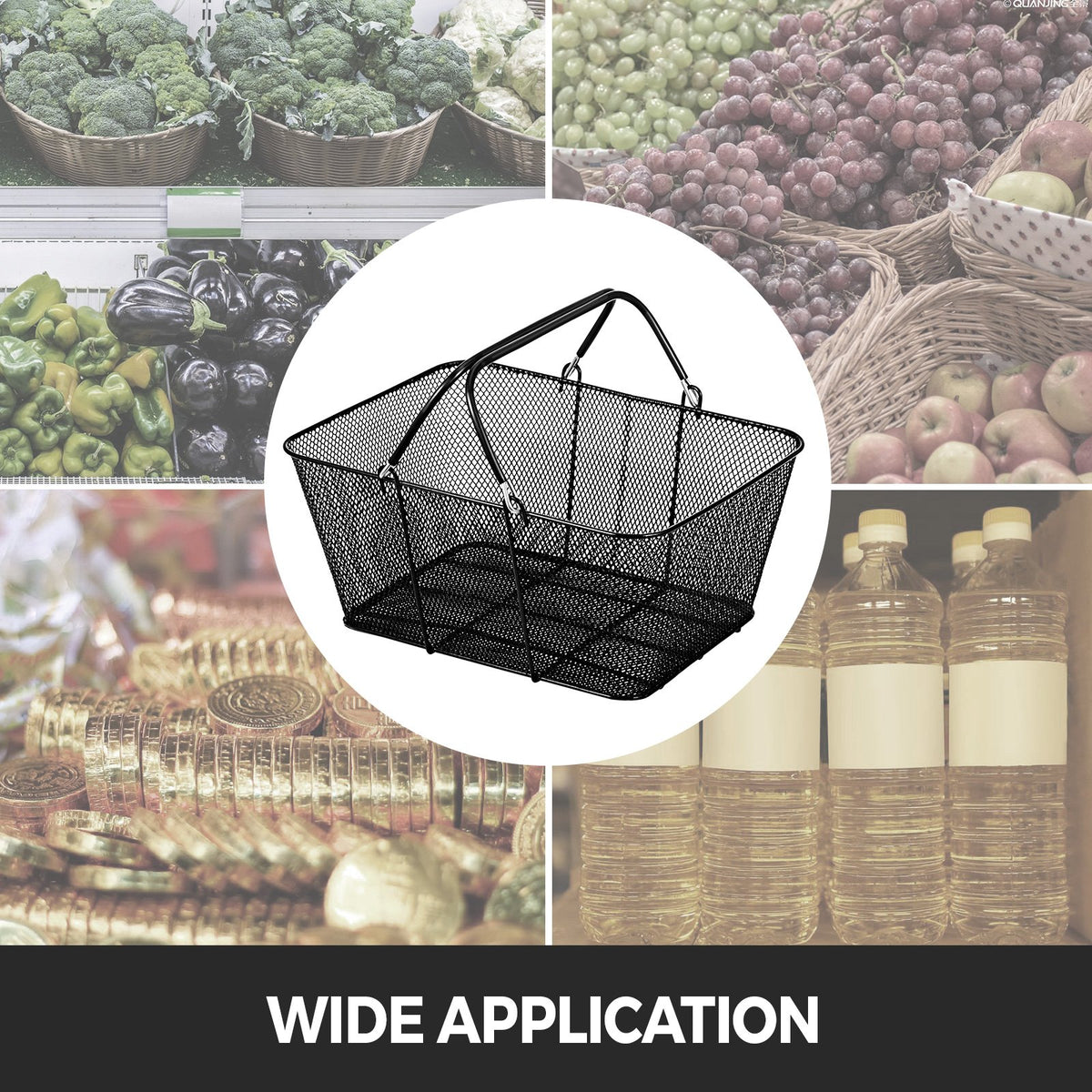 Shopping Baskets with Handles, 12PCS, Black Metal Shopping Basket, Portable Wire Shopping Basket, Black Wire V952-GXSBSJSGWLGXVOLJBV0