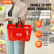 Shopping Basket, Set of 12, 24L Durable Plastic Grocery Basket with Handle and Stand, 425 x 295 x 225 mm V952-GXSBSSLGWLHS08MIEV0