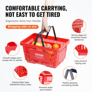 Shopping Basket, Set of 12, 24L Durable Plastic Grocery Basket with Handle and Stand, 425 x 295 x 225 mm V952-GXSBSSLGWLHS08MIEV0