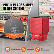 Shopping Basket, Set of 12, 24L Durable Plastic Grocery Basket with Handle and Stand, 425 x 295 x 225 mm V952-GXSBSSLGWLHS08MIEV0