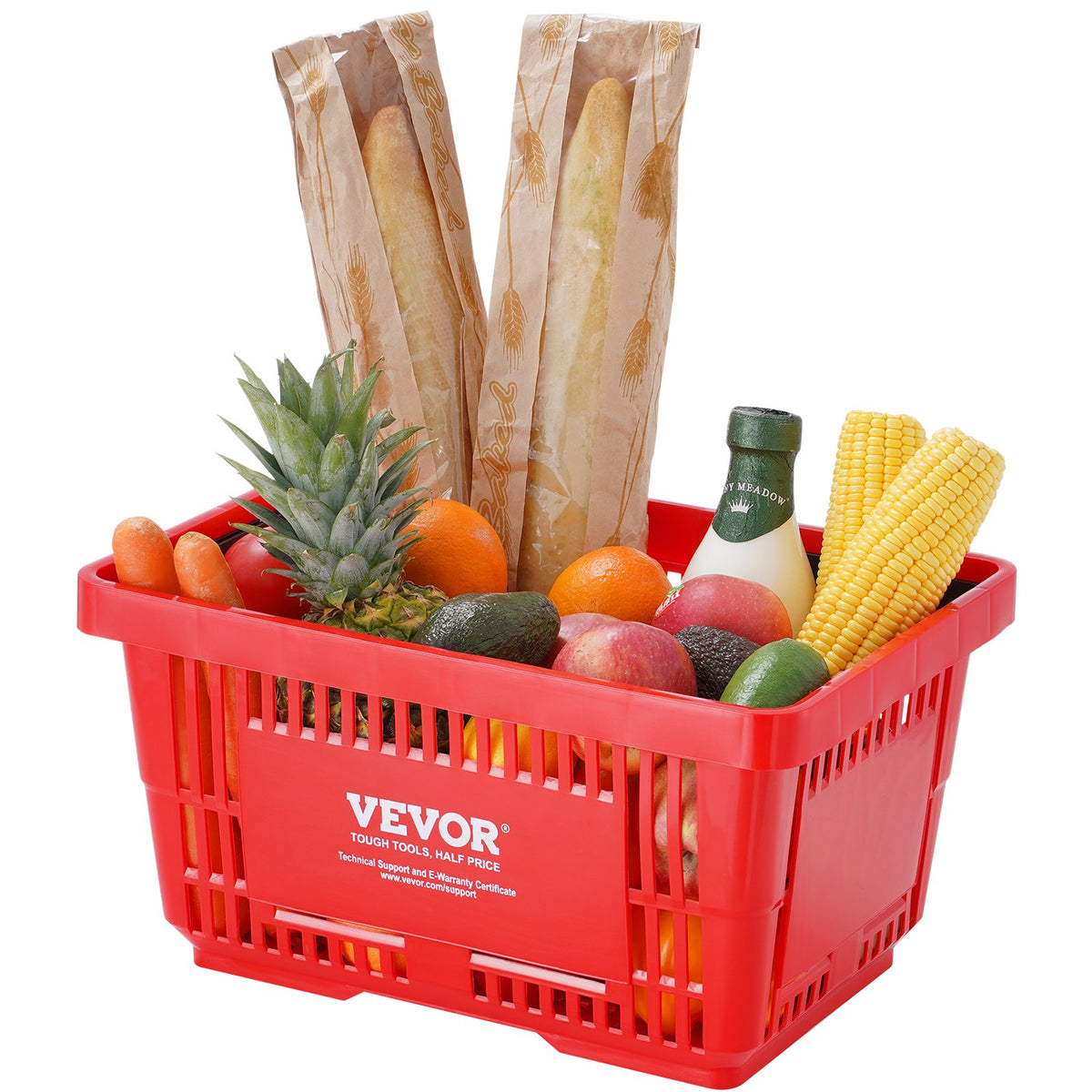 Shopping Basket, Set of 12, 24L Durable Plastic Grocery Basket with Handle and Stand, 425 x 295 x 225 mm V952-GXSBSSLGWLHS08MIEV0