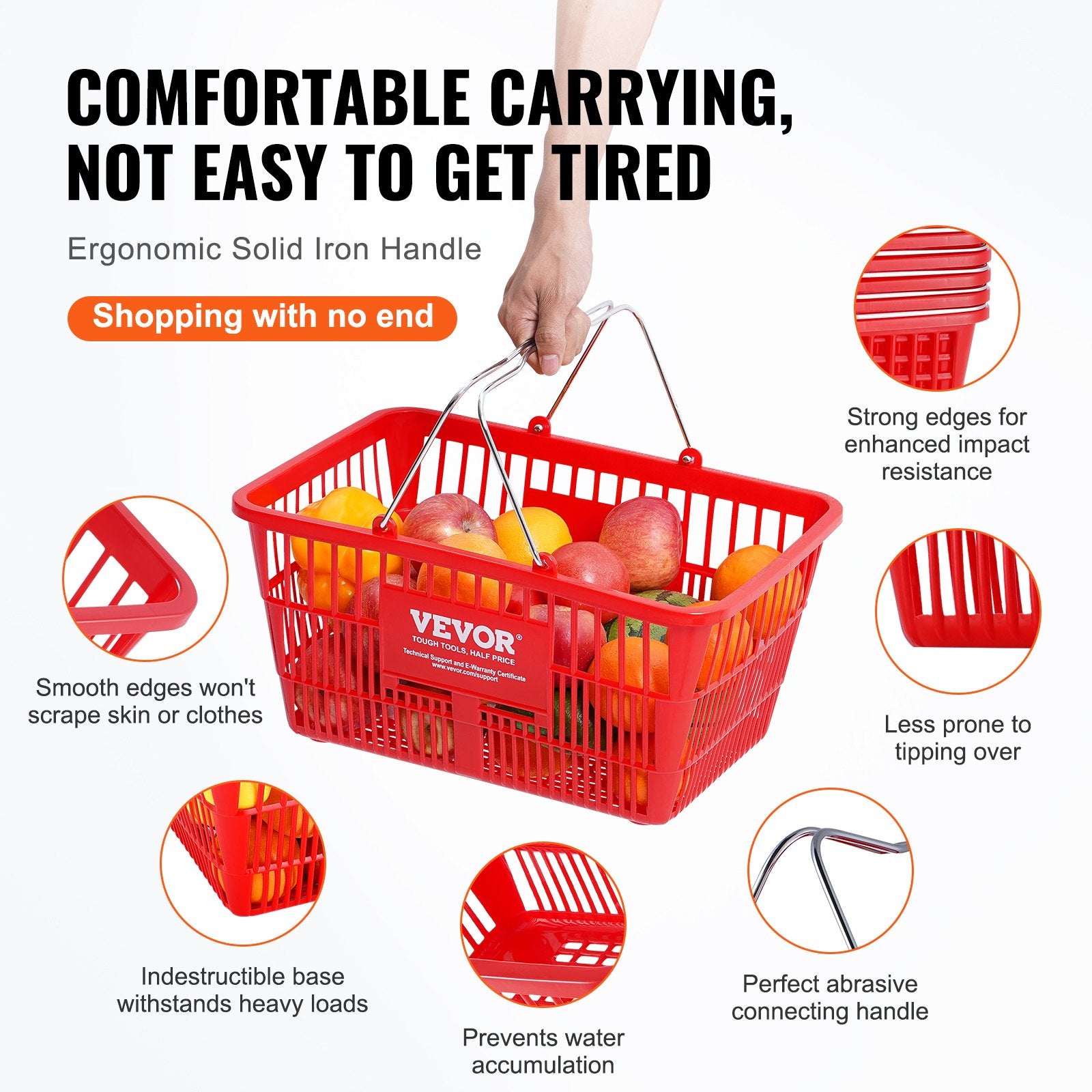 Shopping Basket, Set of 12, 21L Durable Plastic Grocery Basket with Metal Handle and Stand, 425 x 305 x 218 V952-GXSBSSLGWLHS3TB5BV0