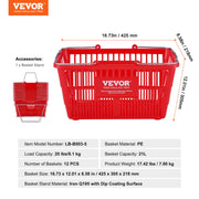 Shopping Basket, Set of 12, 21L Durable Plastic Grocery Basket with Metal Handle and Stand, 425 x 305 x 218 V952-GXSBSSLGWLHS3TB5BV0