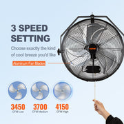 Industrial Wall Mount Fan Waterproof Metal Fan 17.6'' 3 Speed Airflow V952-GYBGSFS18INCH2HS2V3