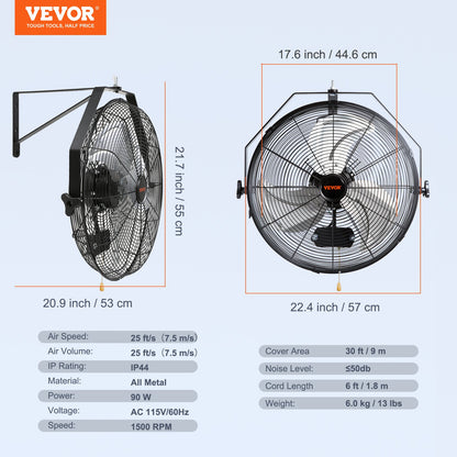 Industrial Wall Mount Fan Waterproof Metal Fan 17.6'' 3 Speed Airflow V952-GYBGSFS18INCH2HS2V3