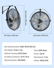 615mm Industrial Wall Mount Fan 3 Speed 4650 CFM for Garage Greenhouse V952-GYBGSFS1JT20T4EE6001V3