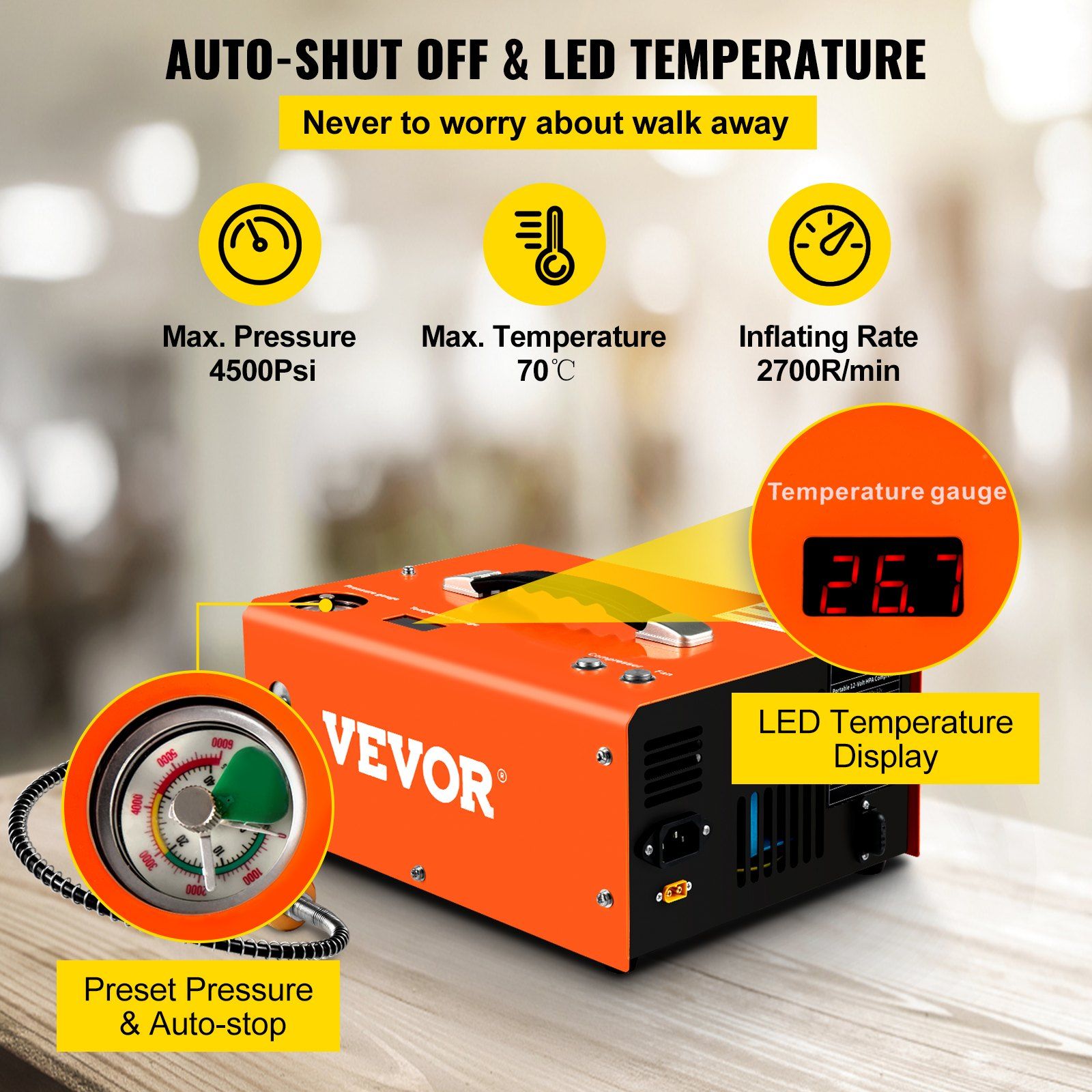 PCP Air Compressor Pump 12V 4500PSI Auto High Pressure Scuba Airgun Pump V952-GYDQBCSZD220VRQKUV3